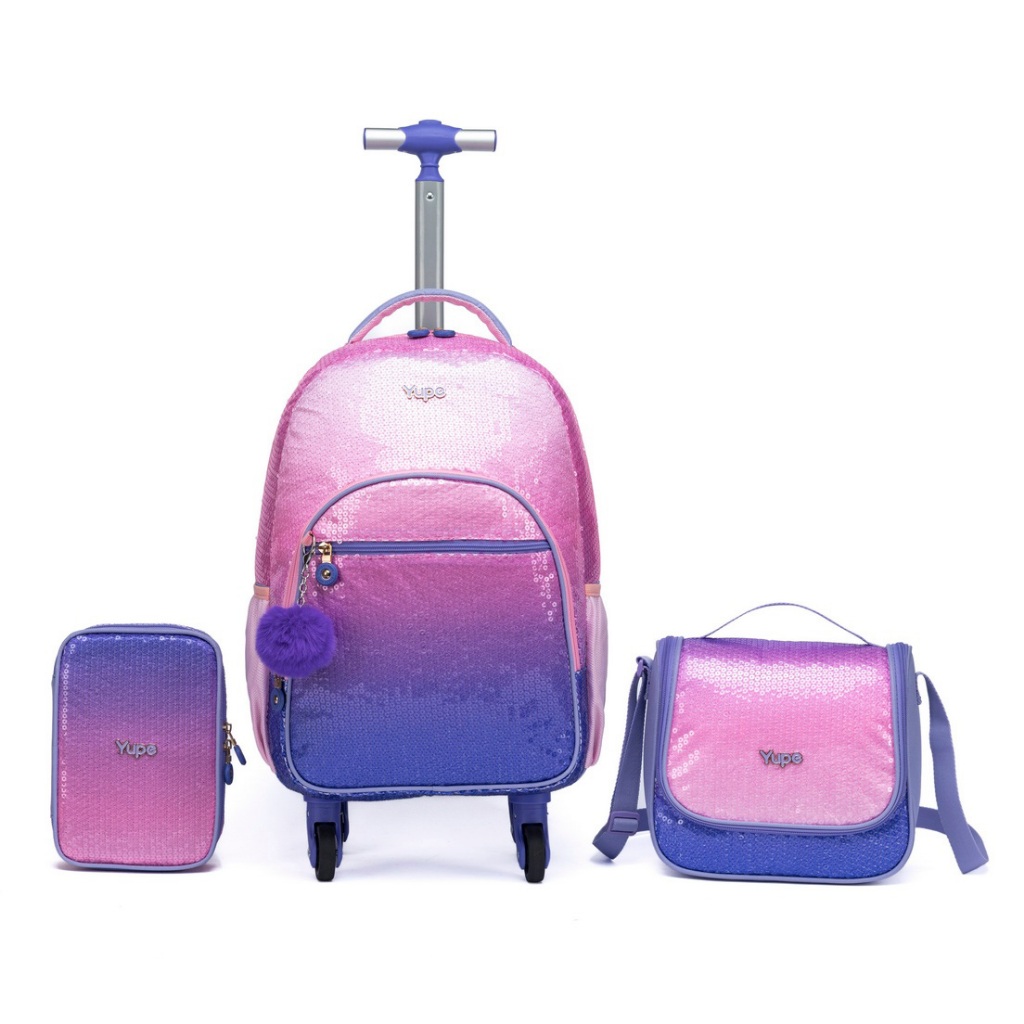 Kit Mochila Yupe Rodinhas Lancheira Estojo Escolar Colorida
