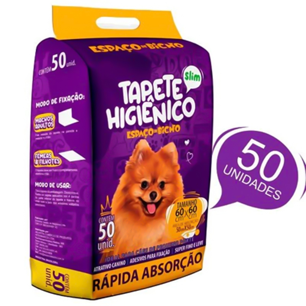 Tapete Higiênico Espaço De Bicho 50 Unidades 60x60cm