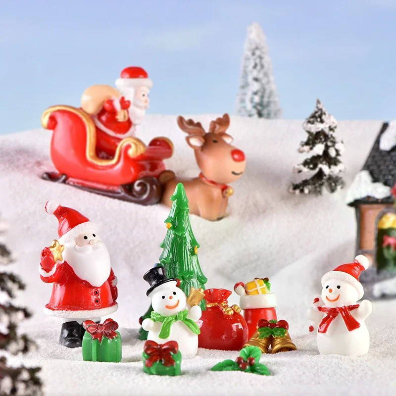 Mini Decorações De Natal Papai Noel Bonecos De Neve Meias Sinos Paisagens Em Miniatura Resina Artesa