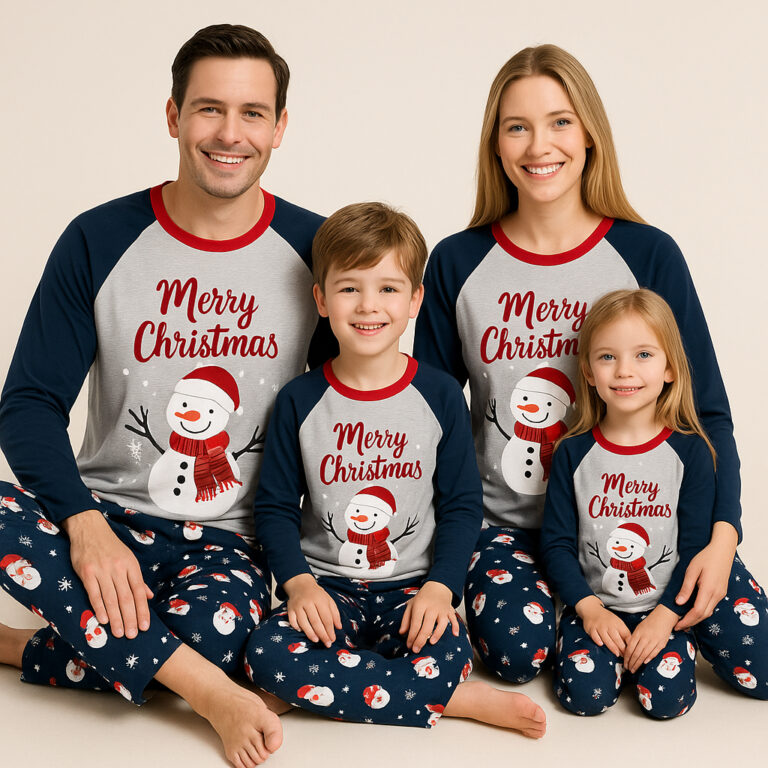 Pijama Adulto ou Infantil Unissex estampa de Natal