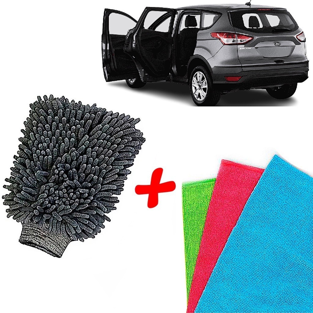 Kit de lavagem de carro, luvas de limpeza de carro e motocicleta + 3 panos de microfibra toalha magi