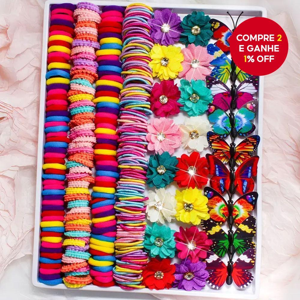Conjunto de 231 acessórios para cabelos, presilhas florais e grampos de borboleta, elásticos de cab