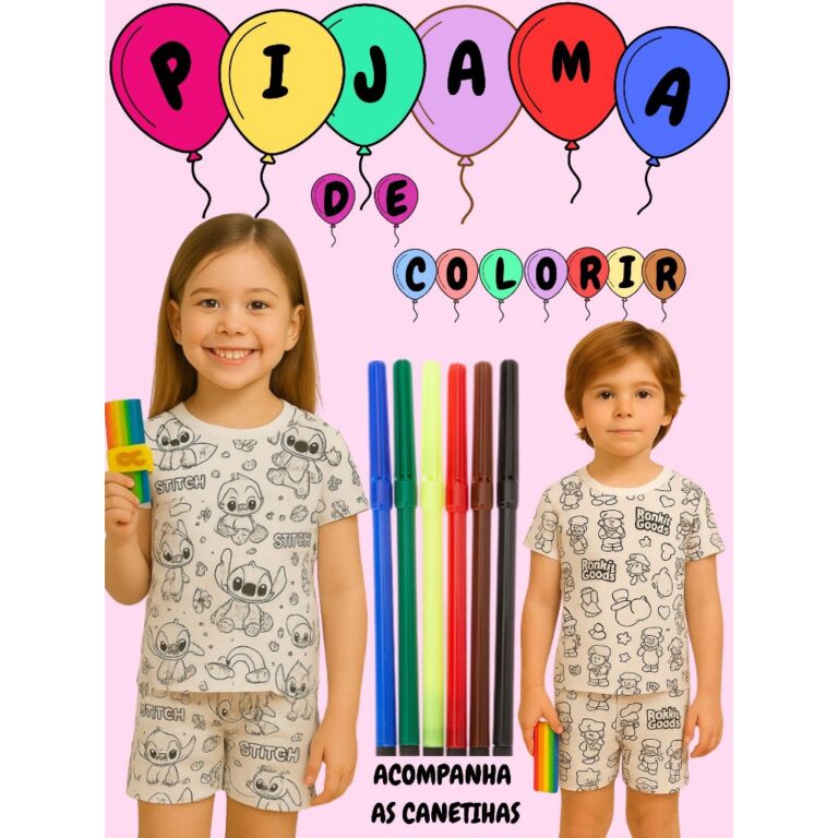 PIJAMA INFANTIL VERÃO COM CANETINHA LAVÁVEL CONJ