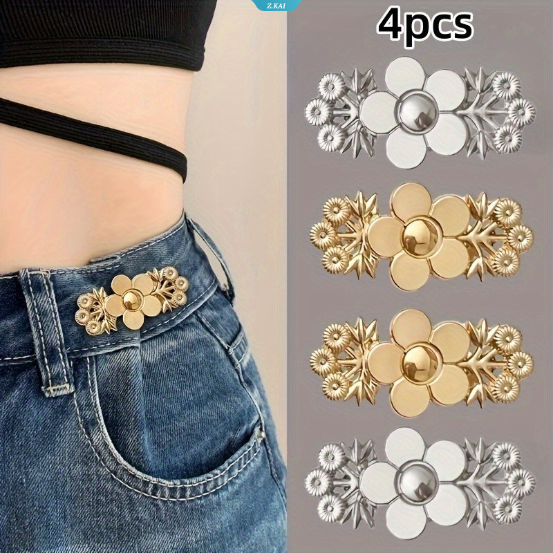 4 Peças De Apertadores De Cintura Jeans Florais  Encaixe Instantâneo , Ajustadores De Calças De Meta