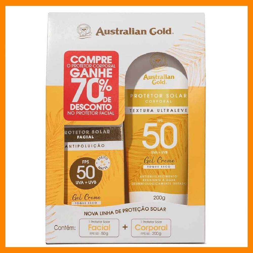 Kit Australian Gold Protetor Solar Corporal FPS50 200g + Facial FPS50 50g – Kit de Protetor Solar