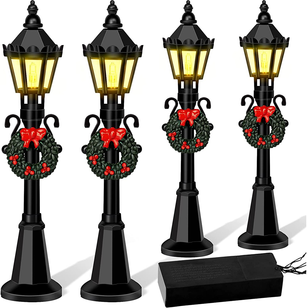4 Pçs Natal Mini Modelos De Luz De Rua Casa De Bonecas Streetlight Miniatura Aldeia Caminho Lanterna