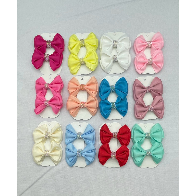 Kit 12 Pares de Laços Infantis (24 Unidades)  Luxo, Fita Gorgurão, Presilha Bico de Pato, Cores Sort