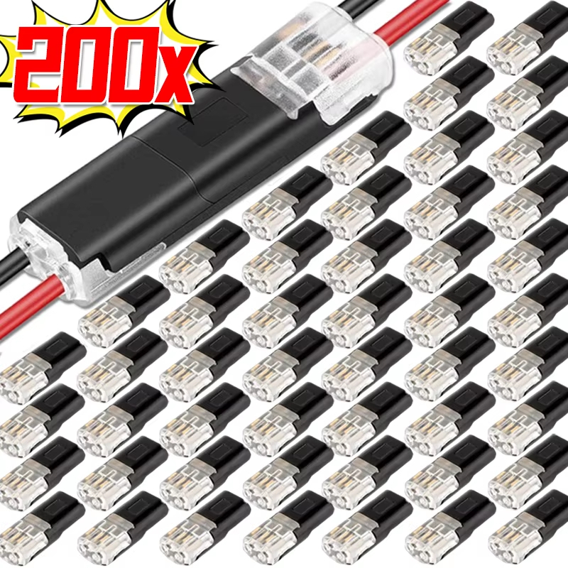 Conectores Elétricos De Plugue De 2 Pinos  200 Peças Com Fivela De Travamento  Bloco Terminal De Fio