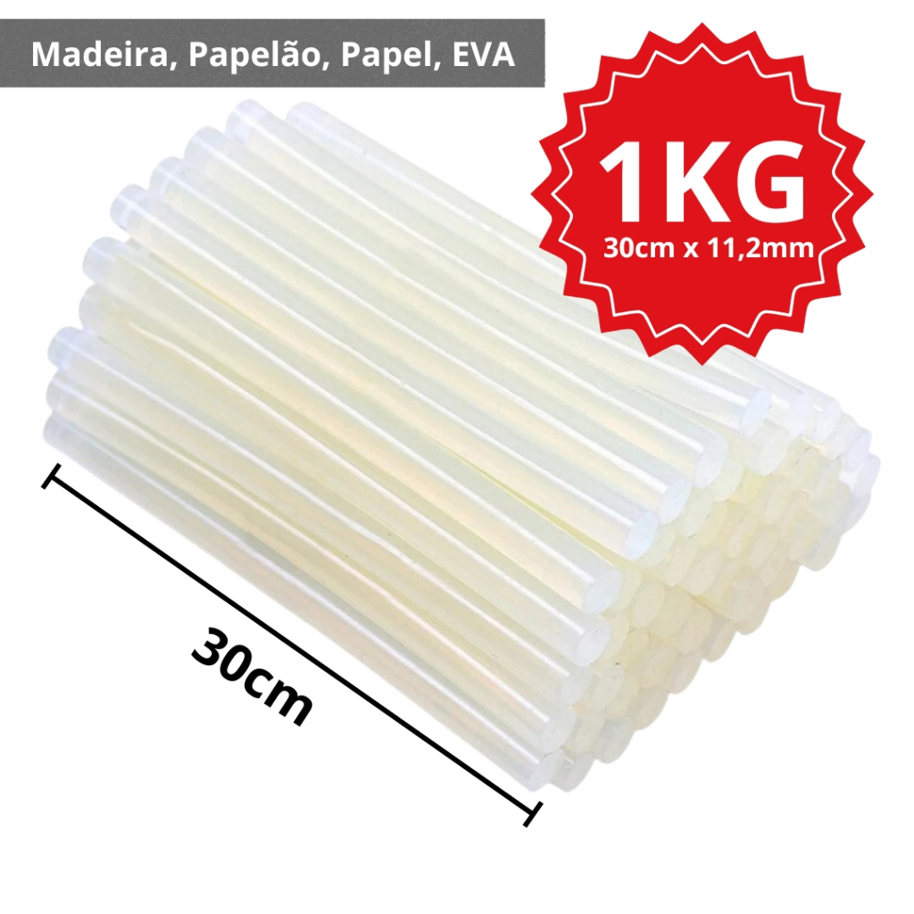 Cola Quente Bastão 1kg 11,2mm x 30cm Compatível 11mm Transparente Alta Fixação para Artesanato e Rep