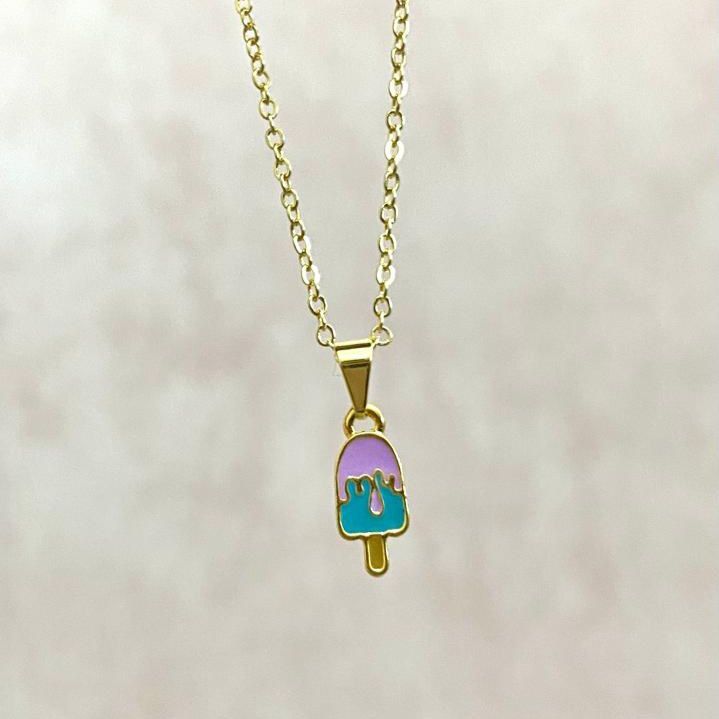Colar Infantil Delicado Sorvete Azul Rosa Feminino