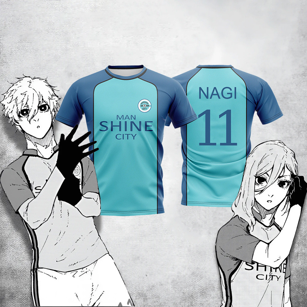 Homem Cidade Camisa Anime Japonês Cosplay Futebol Respirável Esportes Camiseta Topos Unisex Número P