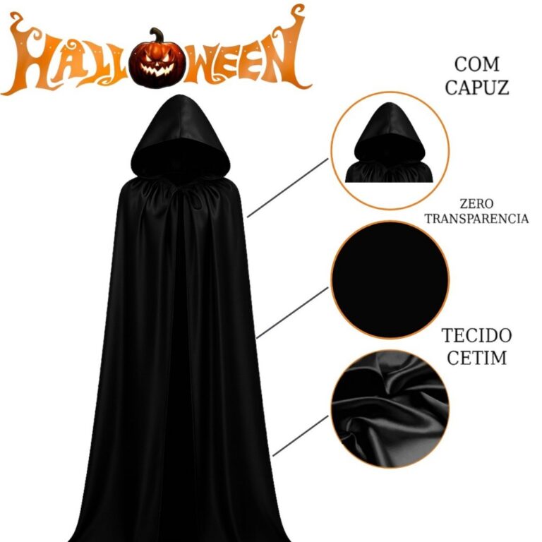 Capa De Bruxa Vampiro Drácula Com Capuz Halloween