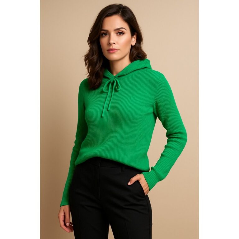 Blusa de Tricô com Capuz e Cordões basico para o