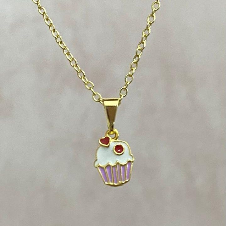 Colar Infantil Cupcake Colorido Delicado Banhado a