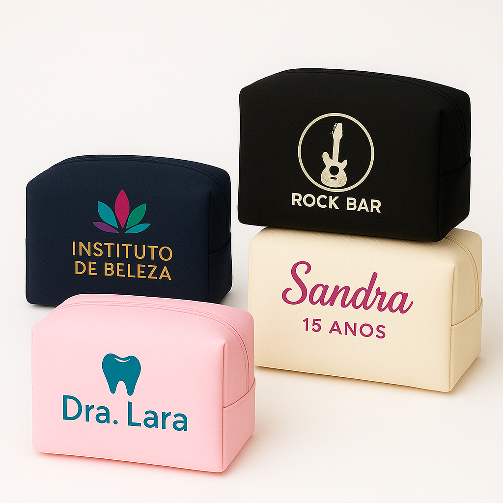 Necessaires Personalizadas Direto da Fábrica Com Arte Colorida Inclusa Lembrancinha para Festas e Ev