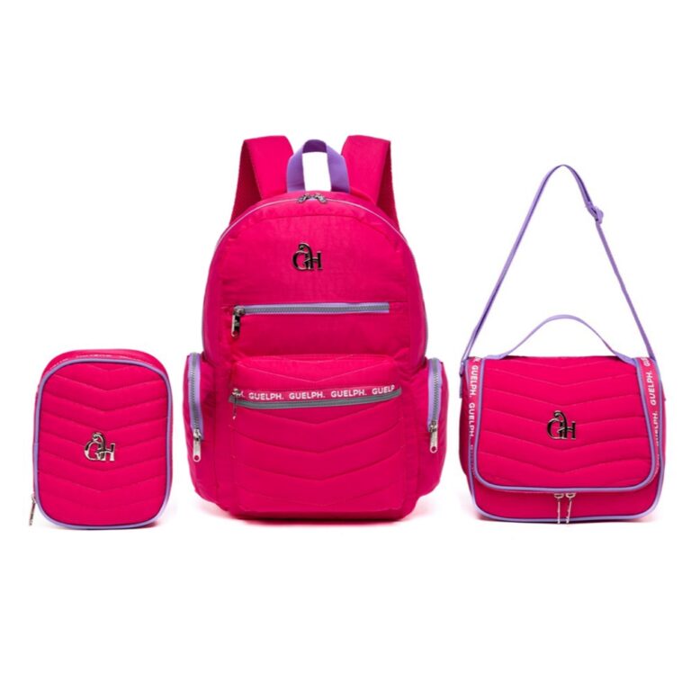 Kit Mochila Infantil Estojo Lancheira Guelph Rosa 
