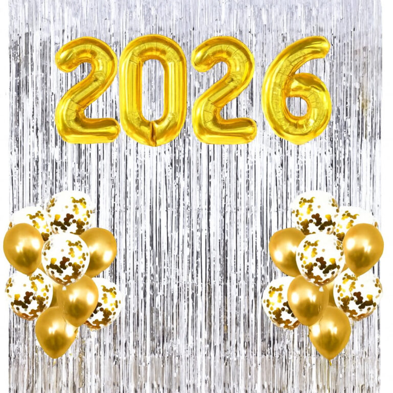 Kit Ano Novo Balão 2026 + Bexigas + Cortinas Meta