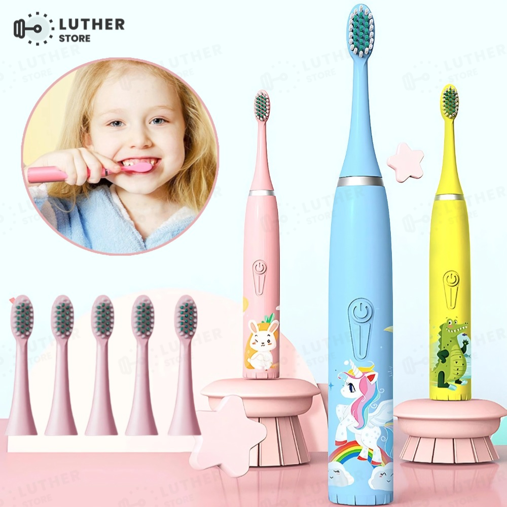 Escova Dental Elétrica Ultra-Sônica Para Crianças Acústica Onda Fofa Cabelos Suaves Dupla Face Limpa