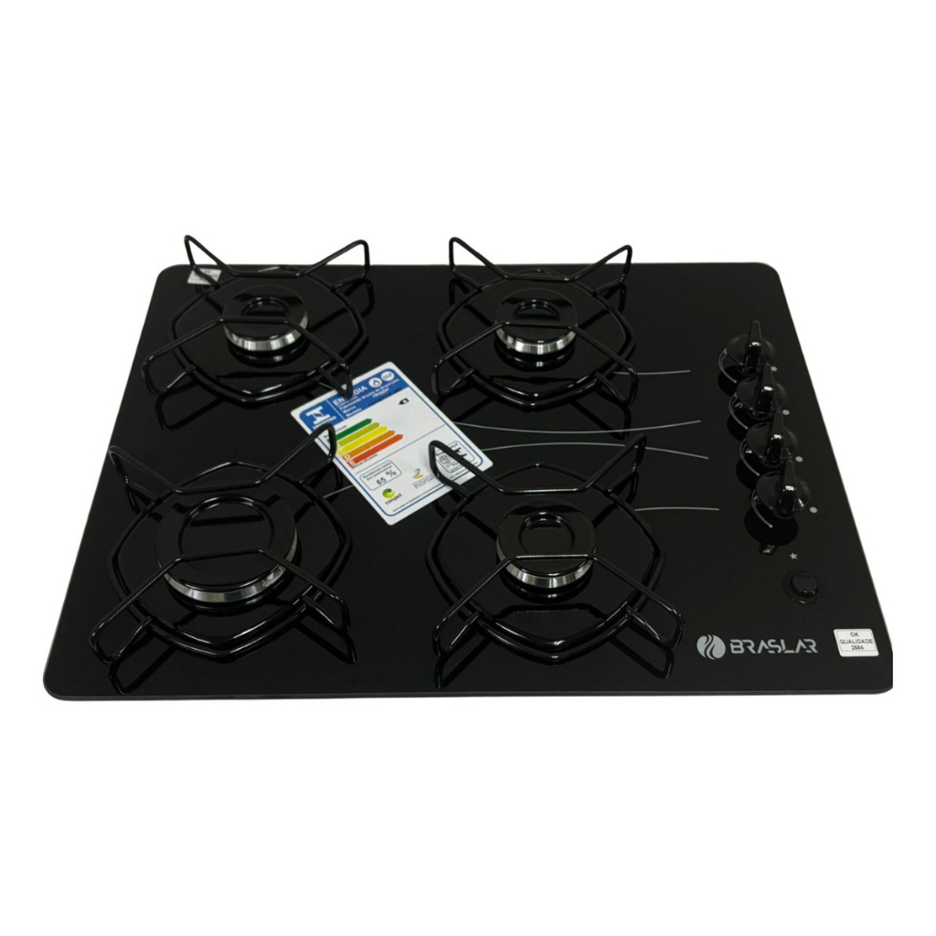 Cooktop Braslar Pop Gás 4 Bocas Bivolt Mesa Vidro – Cor Preto