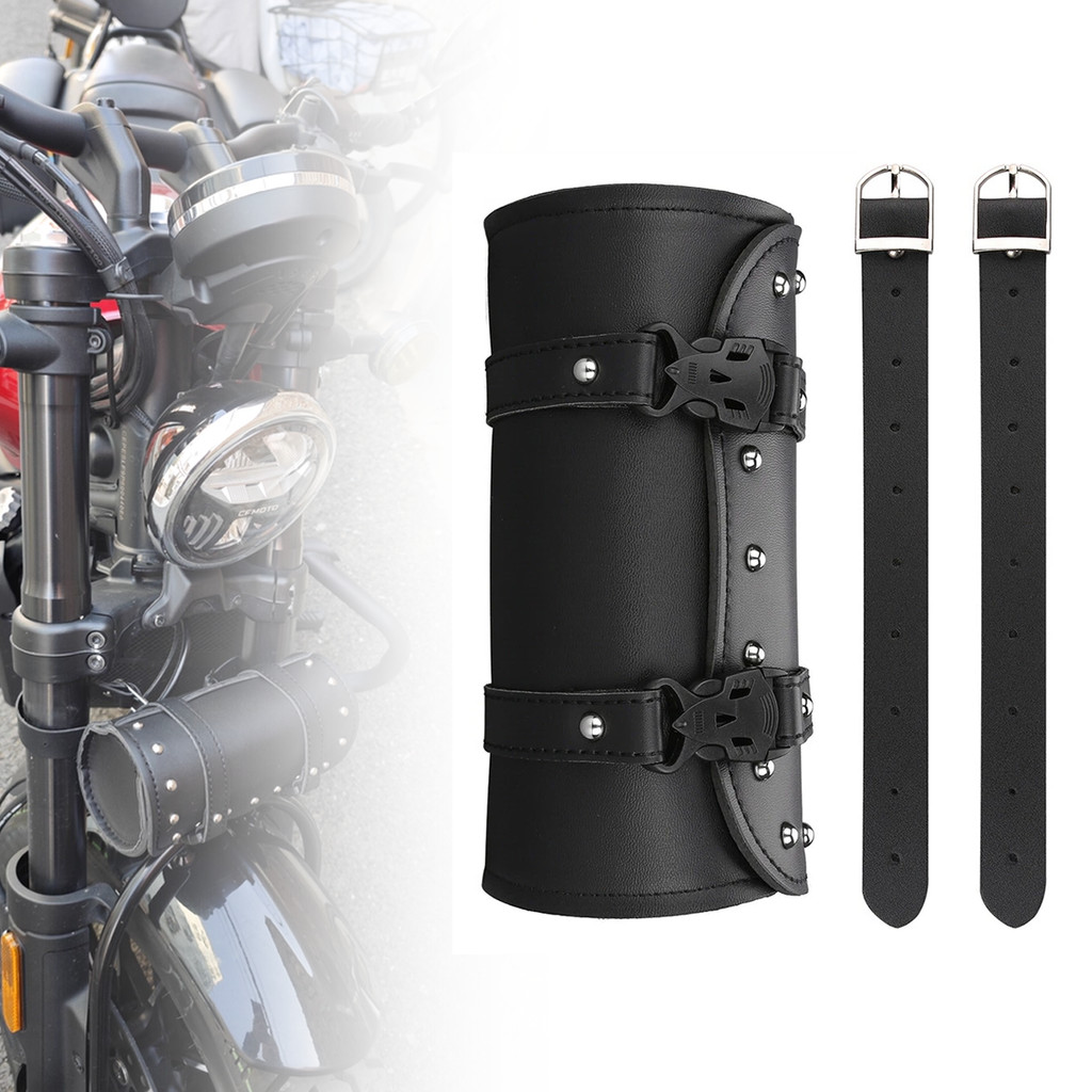 Bolsa De Garfo De Motocicleta De Couro À Prova Dágua , Alforjes Pequenos , Preta Para Guidão , Acess