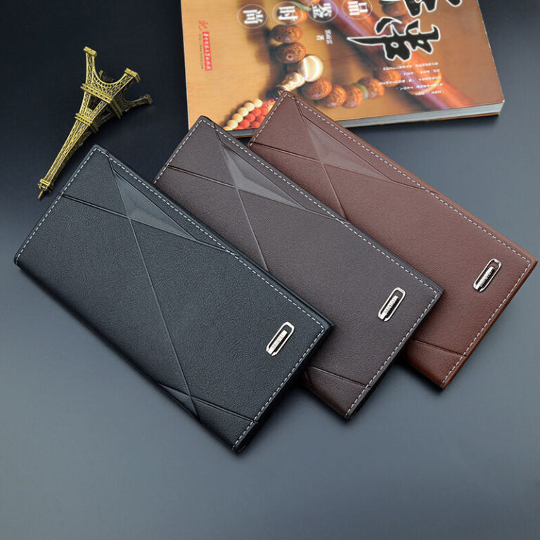 Carteira Longa Bifold De Couro PU Masculina Com Cl