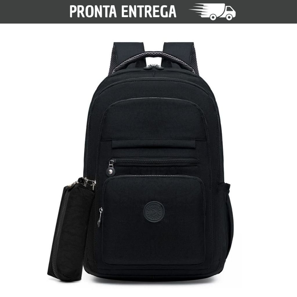 Mochila Escolar Feminina Kit + Estojo  Reforçada Impermeável Compartimento Para Notebook Estilo Facu