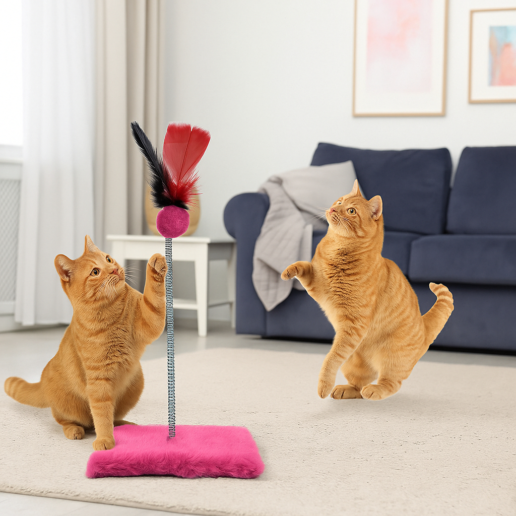 Brinquedo de gato mola estimulante arranhador gatos pelucia Divertido de Mola com bolinha