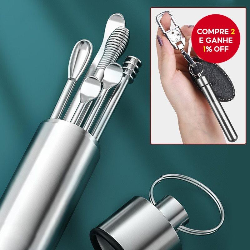 Conjunto De Ferramentas De Limpeza De Ouvido De Aço Inoxidável , 6 Peças , Kit Portátil De Remoção D