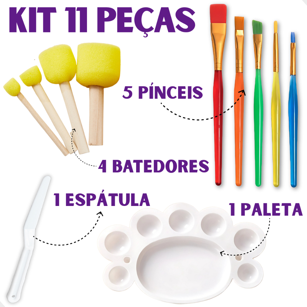 Kit Pincel 11 Peças Para Pinturas Escolar e Artesanatos