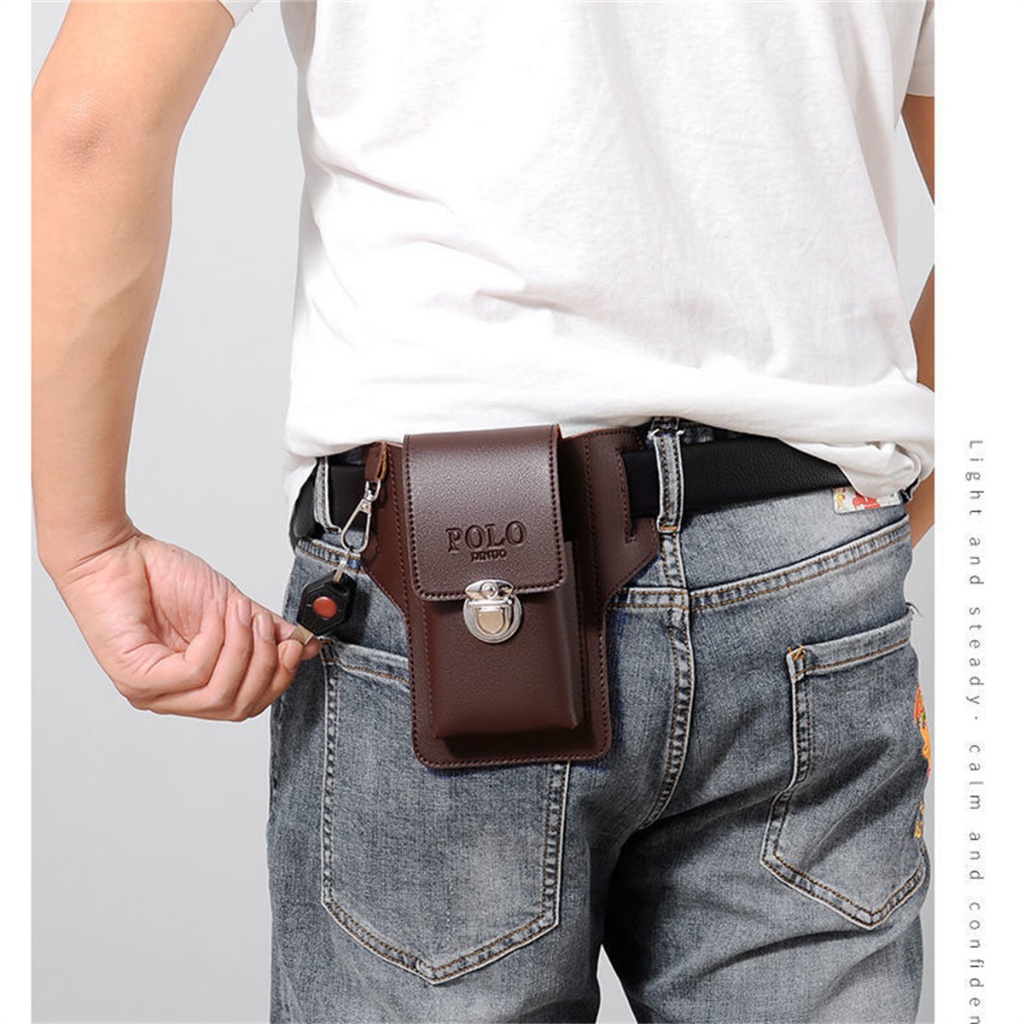 Bolsa De Cintura De Couro Masculina , Cinto Para Celular , Tipo Vertical , Porta-Cartões , Carteira