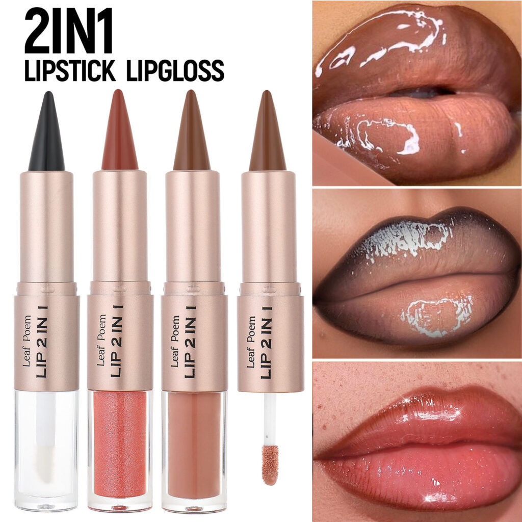 Lápis Labial 2 Em 1 Com Espelho E Brilho: Lápis Labial, À Prova Dágua, Contorno Labial, Maquiagem Nã