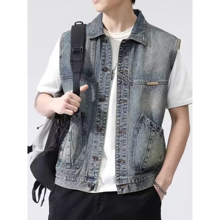 Primavera outono Denim colete masculino Retro nost