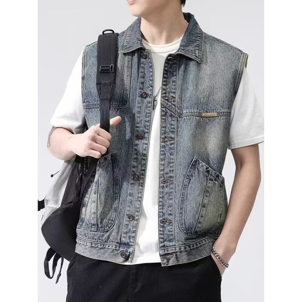 Primavera outono Denim colete masculino Retro nostálgico tamanho grande sem mangas colete ferramenta