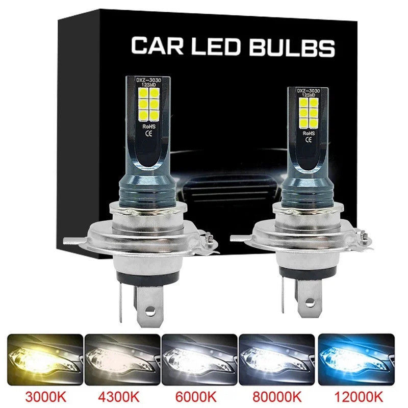 2Pcs H4 H7 Farol LED H11 H8 H9 H10 H1 H3 Lâmpadas de Nevoeiro para Carro 9005 9006 Lâmpadas de Condu