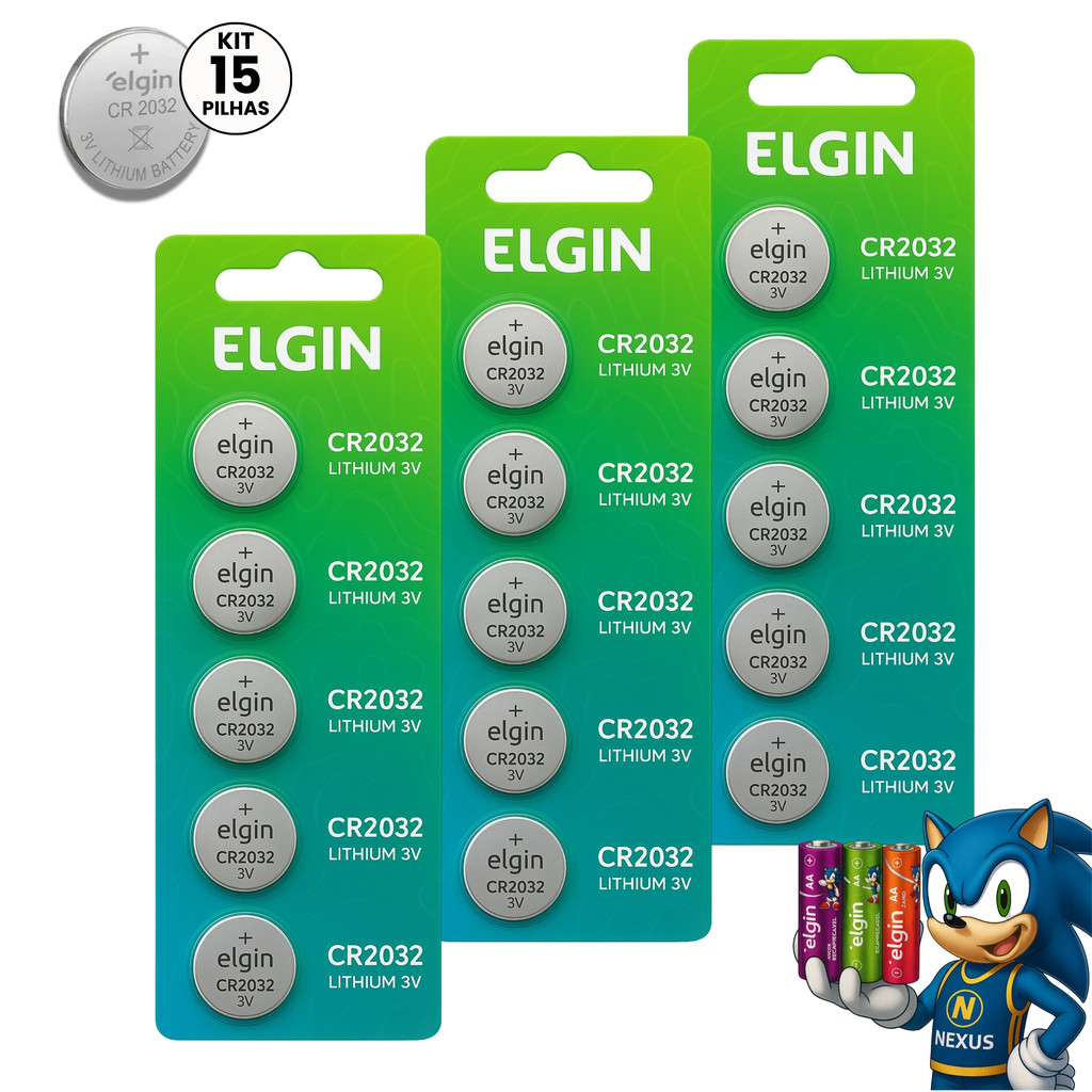 Bateria Pilha Elgin CR2032 Cartela 5,10 ou 15 Unidades – CR 2032 Alcalina