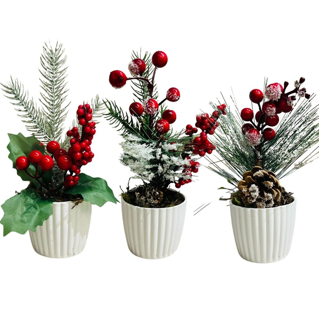 Kit 3 Enfeites De Natal Arranjos Natalinos Vasos Decoração