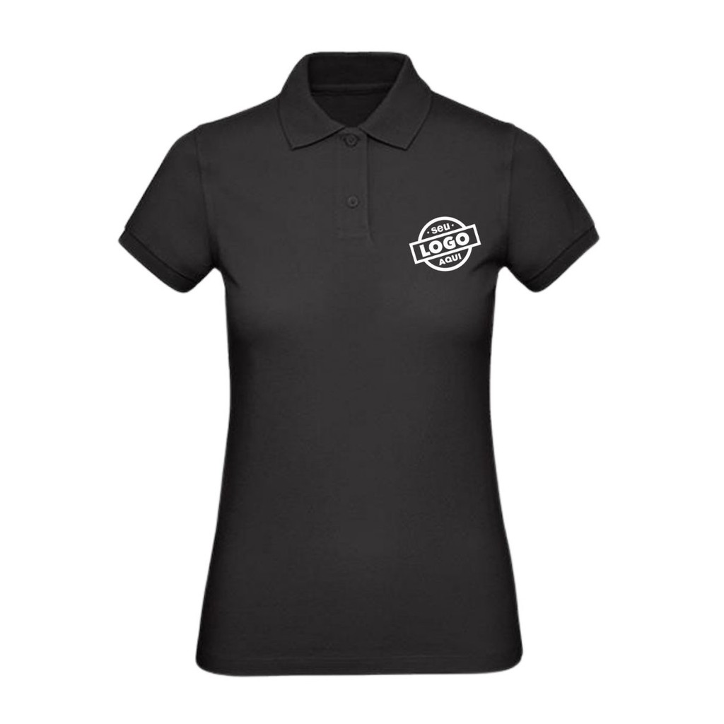 Camisa Polo Feminina Baby Look Personalizada Logo Frente DTF Piquet Uniforme Fardamento Empresa