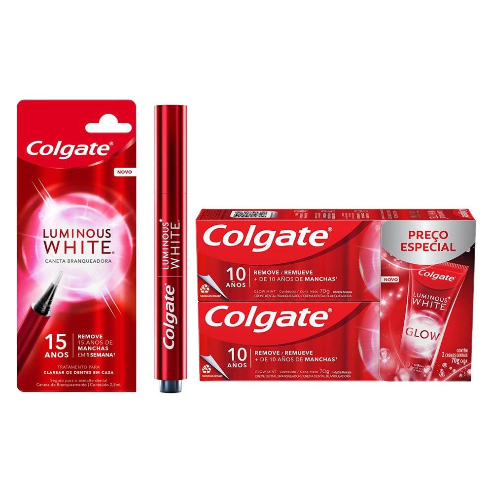 Kit Caneta Clareadora Dental Colgate Luminous White 2,5ml + Creme Dental Clareamento Colgate Luminou