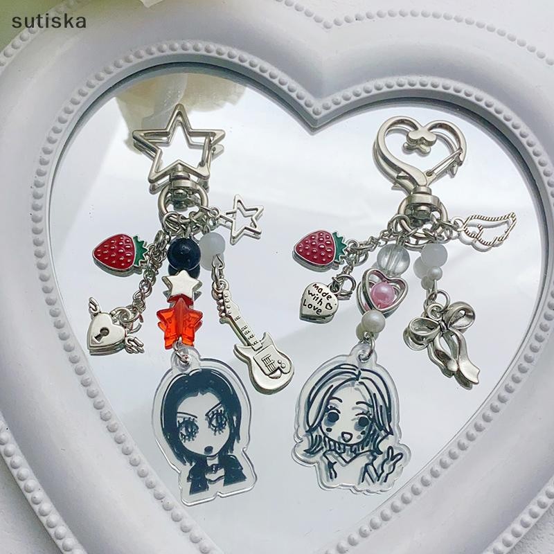sutiska Y2K Nana Hachi Chaveiros Dos Desenhos Animados Morango Baixo Frisado Chaveiro Feminino Moda