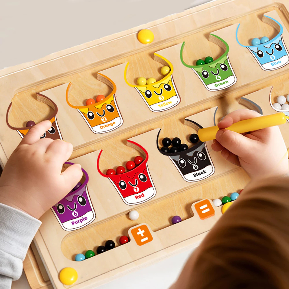 Criança Montessori Brinquedos 2 Em 1 Madeira Magnética Cor E Número Labirinto Com Prancheta Classifi