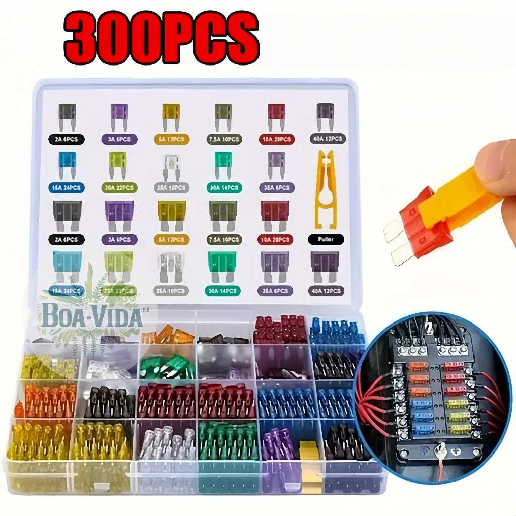 300 Pcs Conjunto Sortido Perfil De Tamanho Médio Lâmina Fusível Carro Auto Caminhão 2-40A Com Caixa