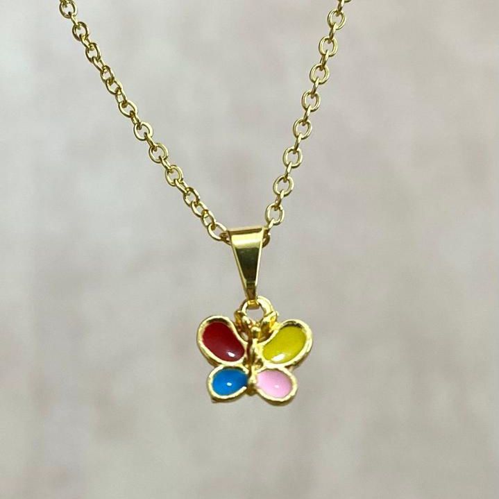 Colar Infantil Borboleta Colorida Delicada Banhado