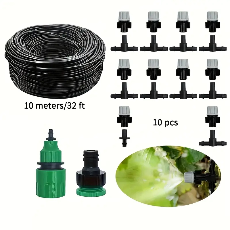 Kit De Irrigação Mangueira 10 Metros Para Jardim Aspersão Automático Com Gotejador Ajustável