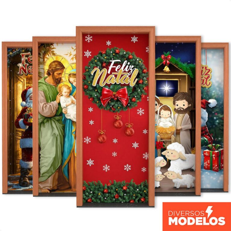 Capa de Porta Decoração Natal Em Tecido Sublimad