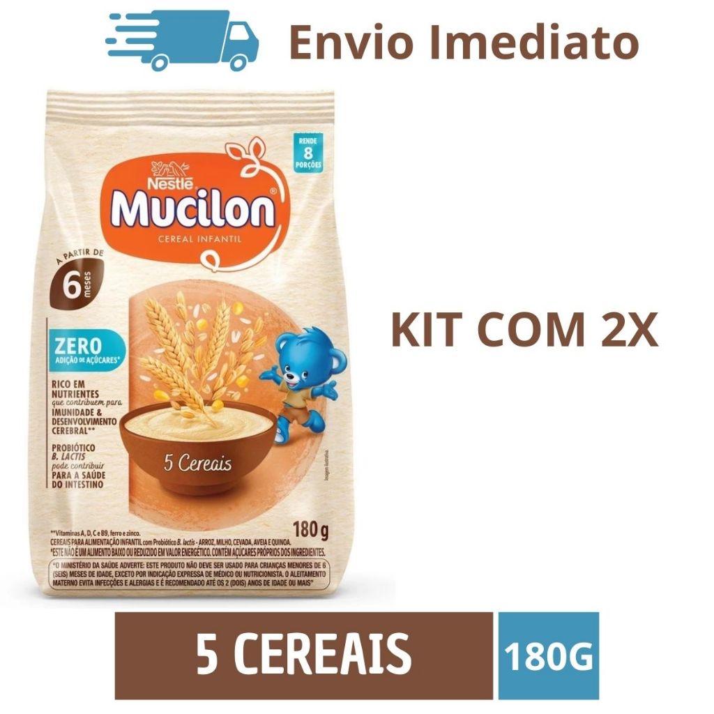 Kit 2 Mucilon Zero Açucar 5 cereais 180g Nestlé Original