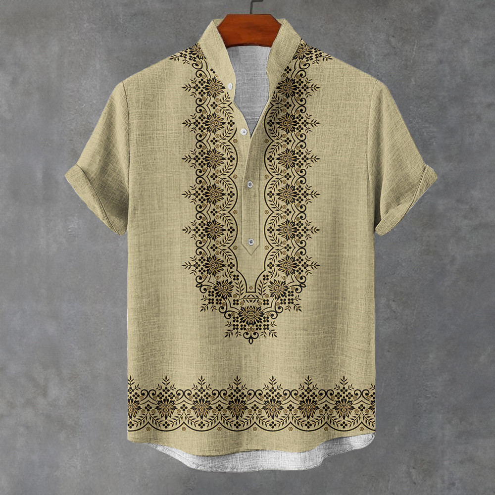 Estilo Étnico Camisa Barong Masculina Para Roupas Masculinas Vintage ASEAN Topos Étnica Oversize Pad