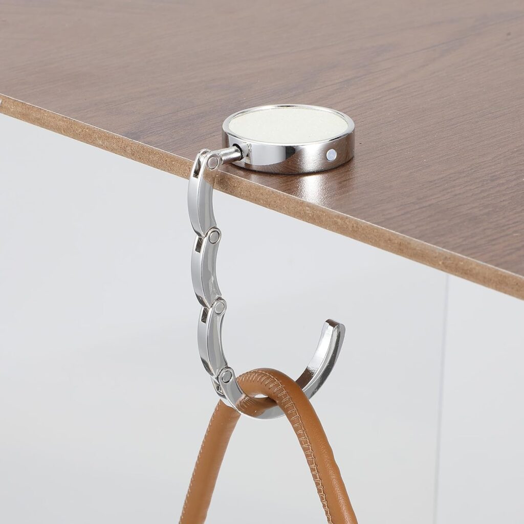 Conjunto com 2 Ganchos de Bolsa Dobráveis para Mulheres – Mini Suporte de Mesa para Bolsas (Design e