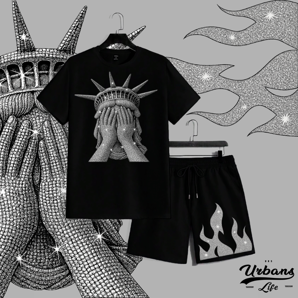 Conjunto Camiseta 30.1 + Bermuda Tactel com elastano Diamante streetwear Urbans Life Masculino