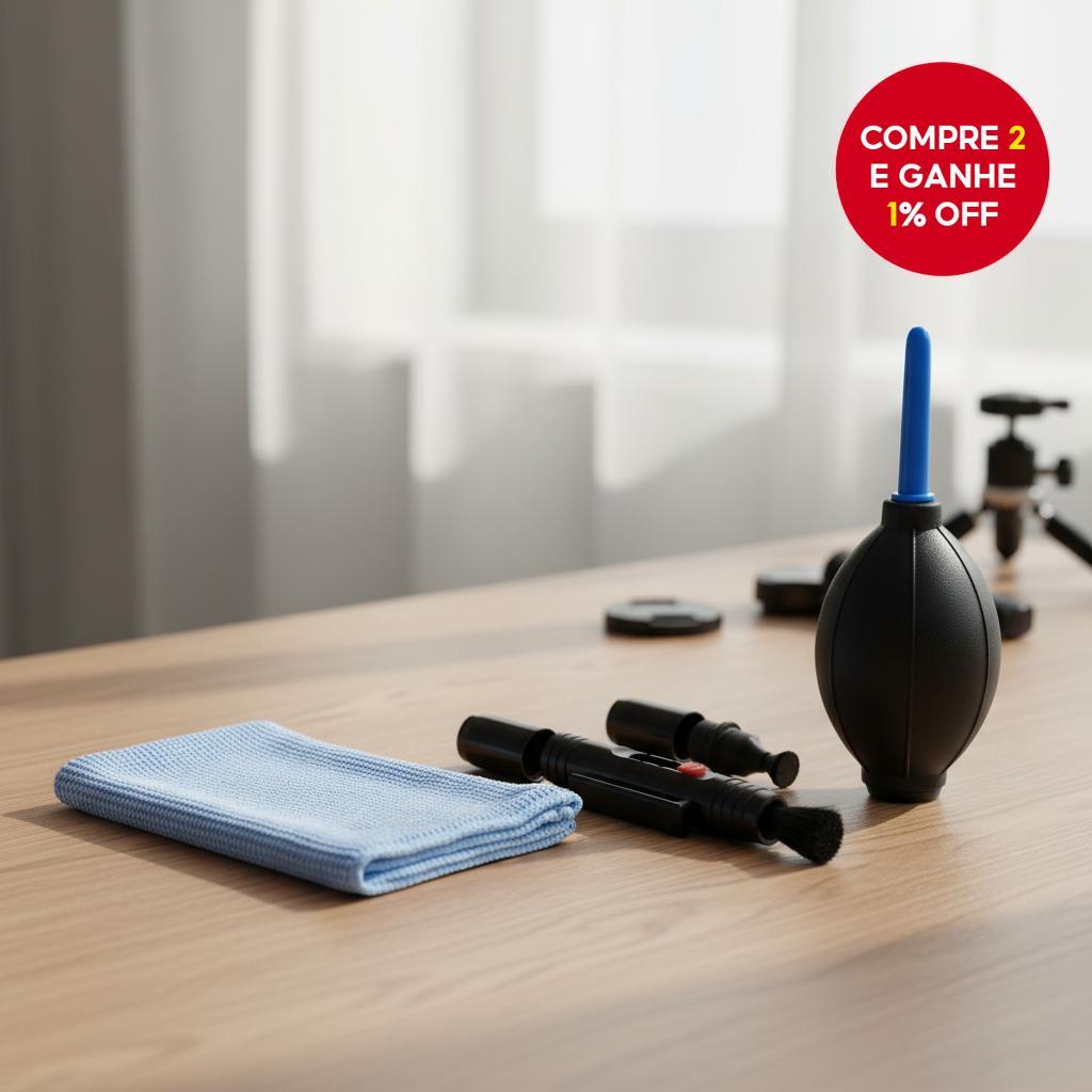Conjunto de Limpeza para Câmera DSLR 3 em 1: Ferramenta para Teclado, Soprador de Ar e Caneta de Co