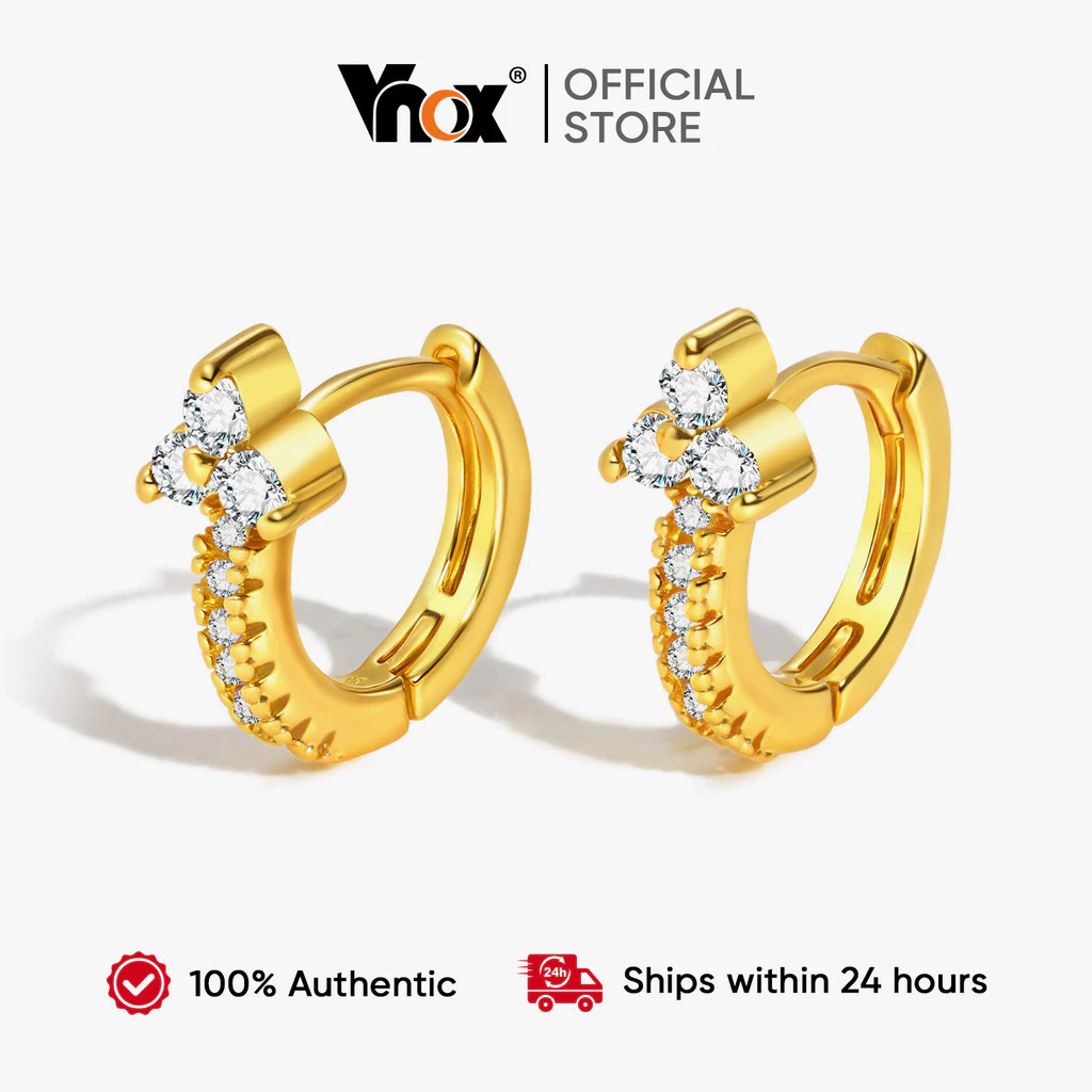 Brinco De Argola Com Flores Cúbicas De Zircônia Vnox Para Bebês Meninas , Pequeno Hipoalergênico Ban